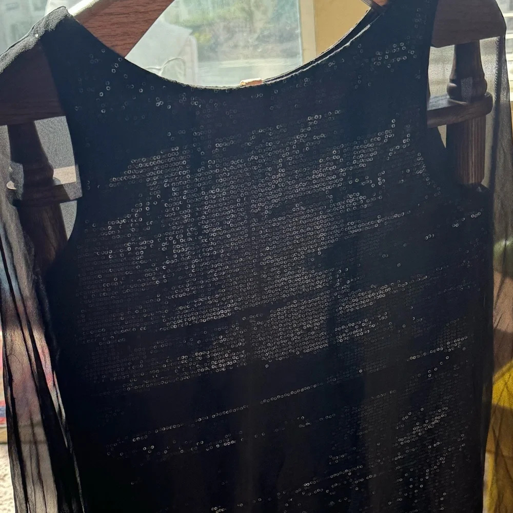 Bailey 44 sheer black Sequined Cocktail Dress With cape size medium NWT prom - Picture 10 of 16